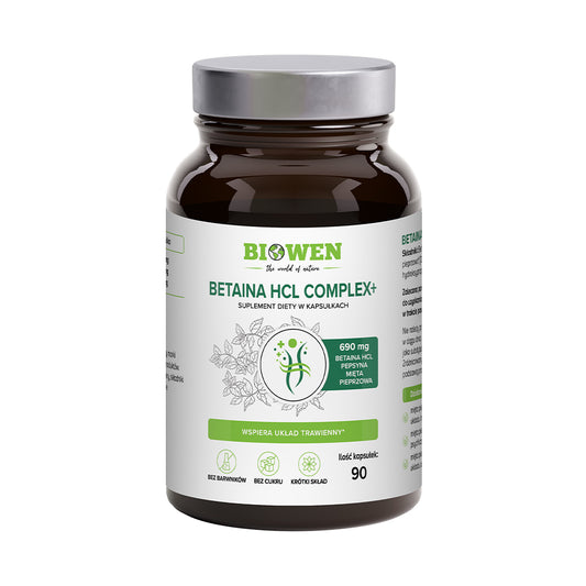Betaina HCL + pepsyna + mięta pieprzowa Biowen – 90 kapsułek