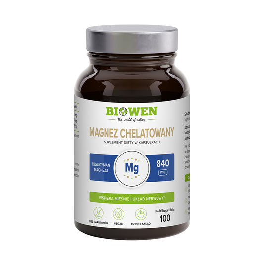Magnez chelatowany | diglicynian magnezu | 840 mg Biowen – 100 kaps